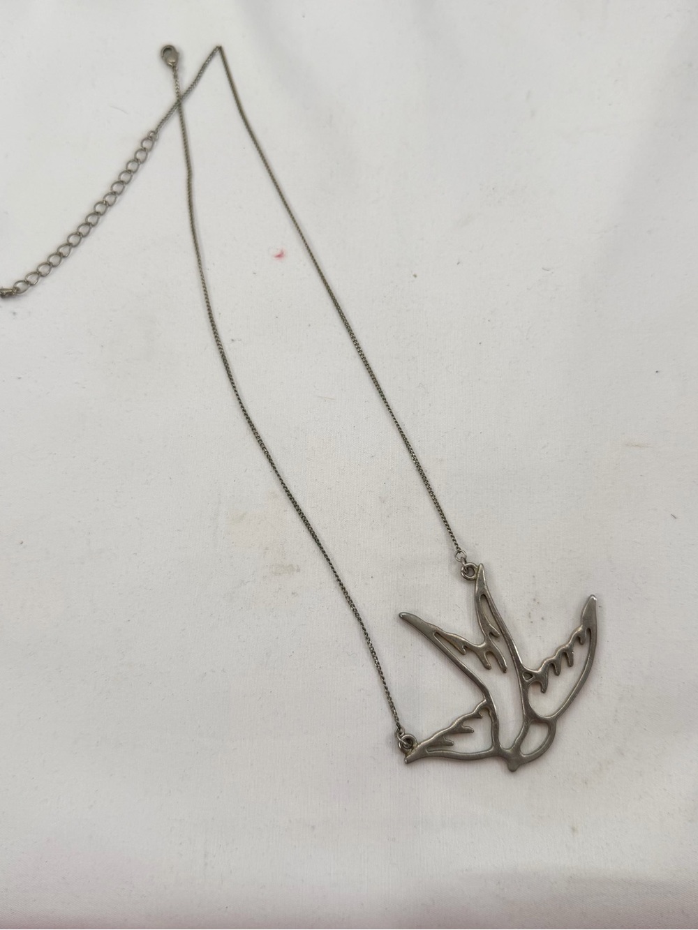 Openwork Bird Pendant Necklace - Silver Tone